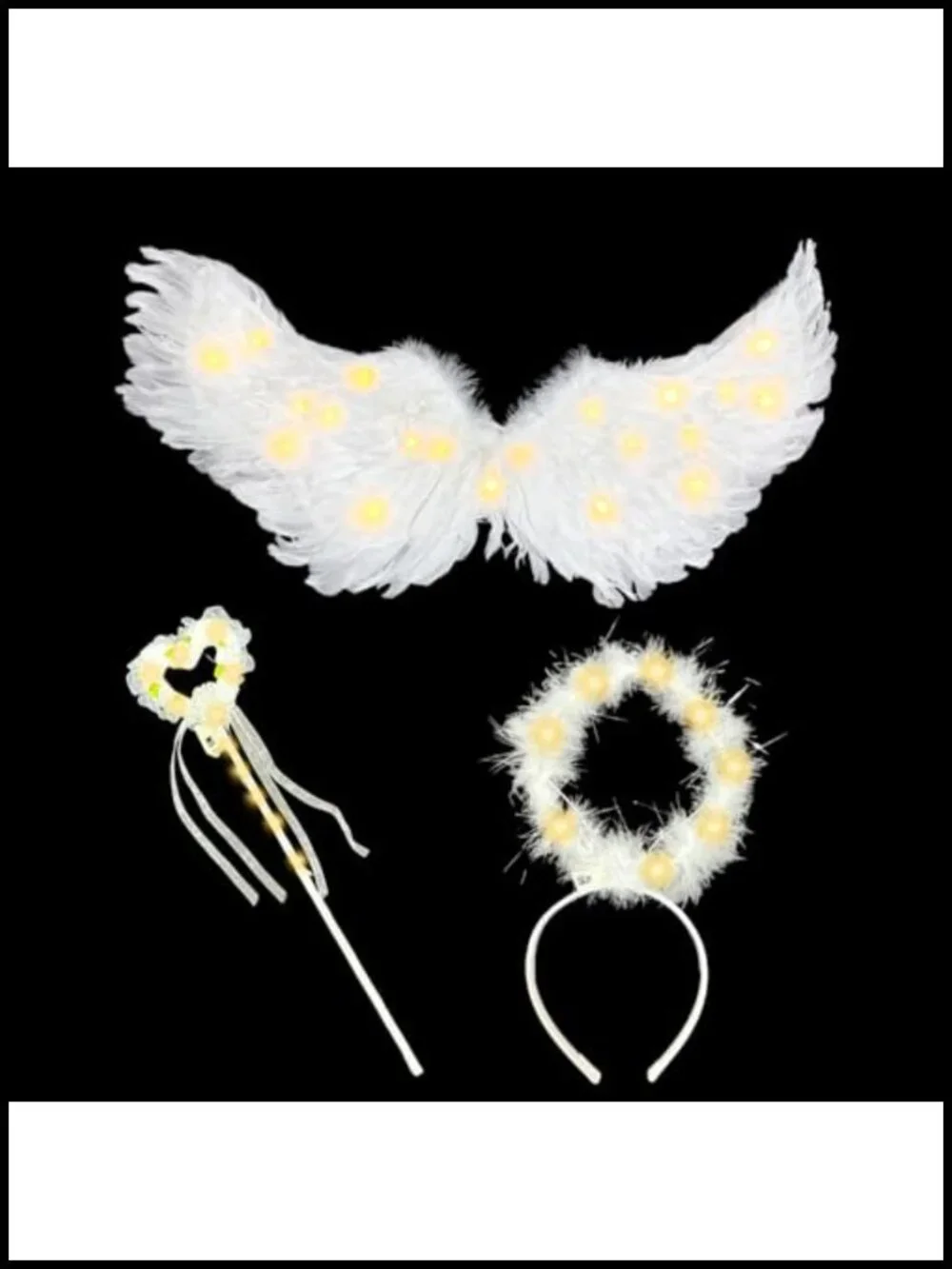 Large Light Up Angel Wings Costume Set with Halo Wand